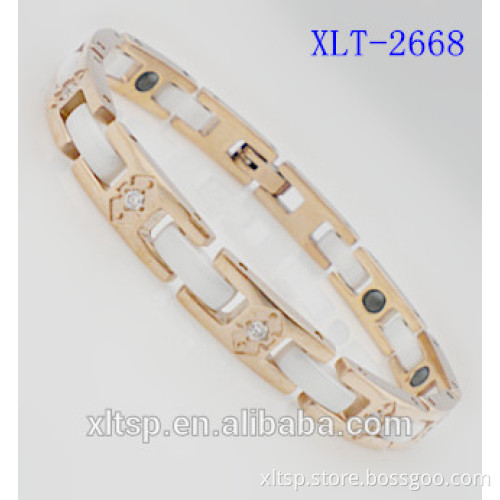 Unique design zircon magnetic germanium 316l stainless steel bracelet